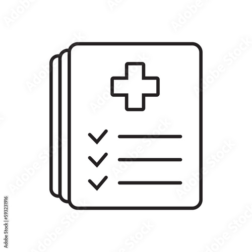 Medical record icon, medical report icon, medical history thin line icon, vector isolated.