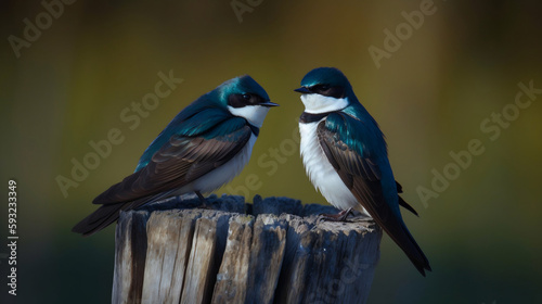 Pair of Tree Swallows on a stump, Generative Ai