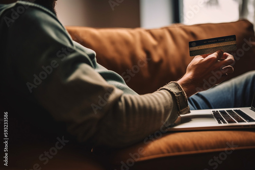 Online Shopping: Photo of Person with Laptop and ordering online. Ai generated.