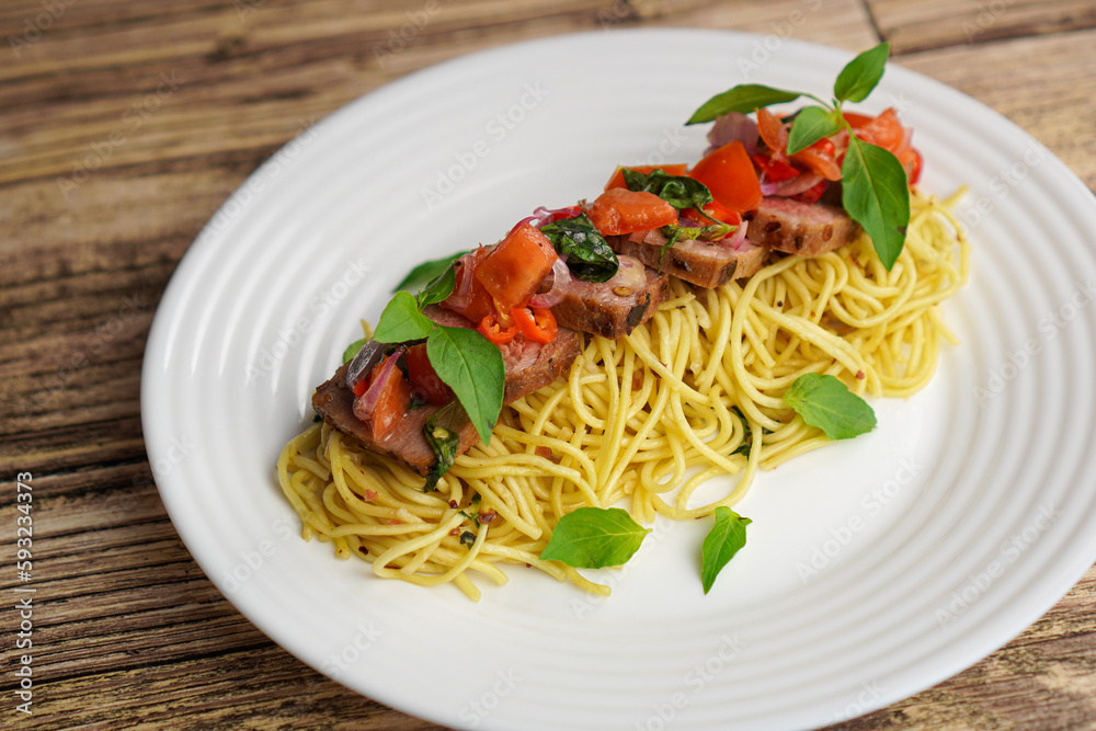 Spaghetti Tuna Noodle with Dabu Dabu Sambal Sauce