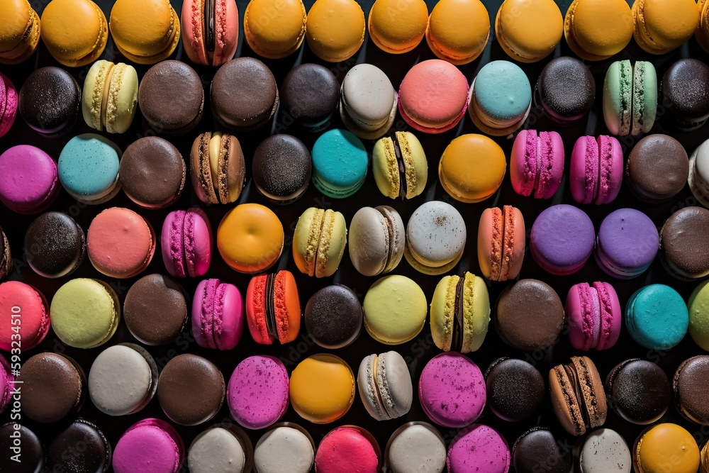 Generative AI illustration of vast array of different brightly colored macaroons Generative AI illustration of vast array of different brightly colored macaroons