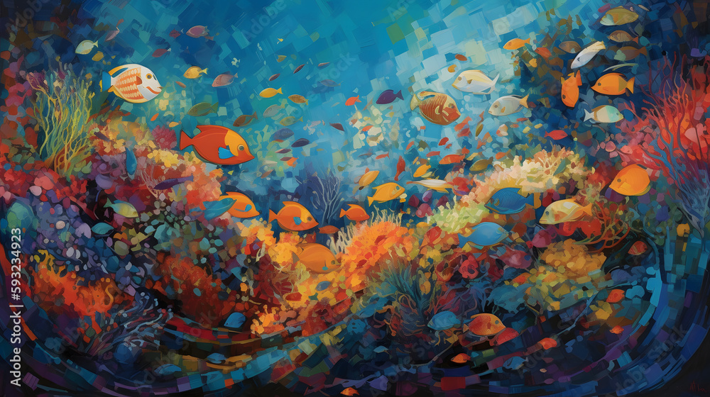 Fototapeta premium 海底の生命と美しさ No.013 | Underwater World: Vibrant Colors of Coral and Fish Generative AI