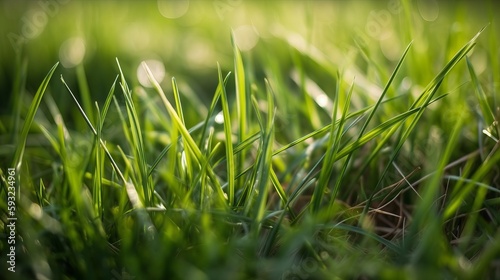 Close up of grass in springtime Generative AI photo