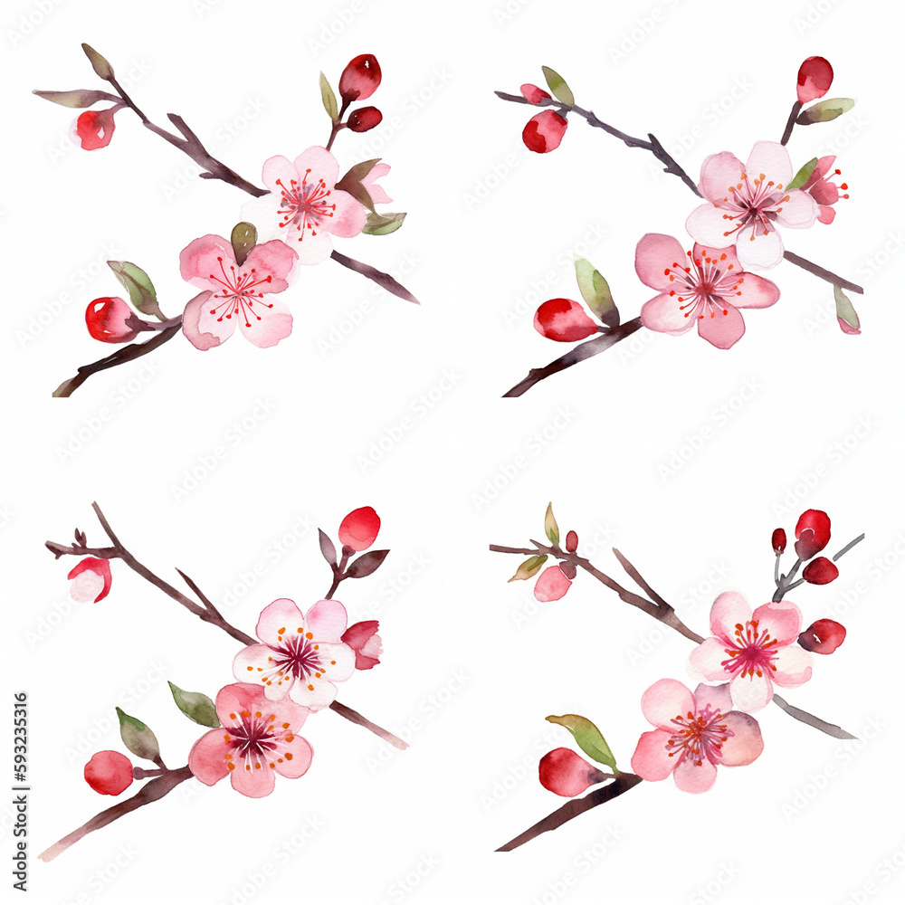 Naklejka premium 梅の水彩イラスト