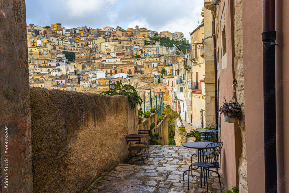 View of Ragusa, a UNESCO heritage town on Italian island of Sicily.
