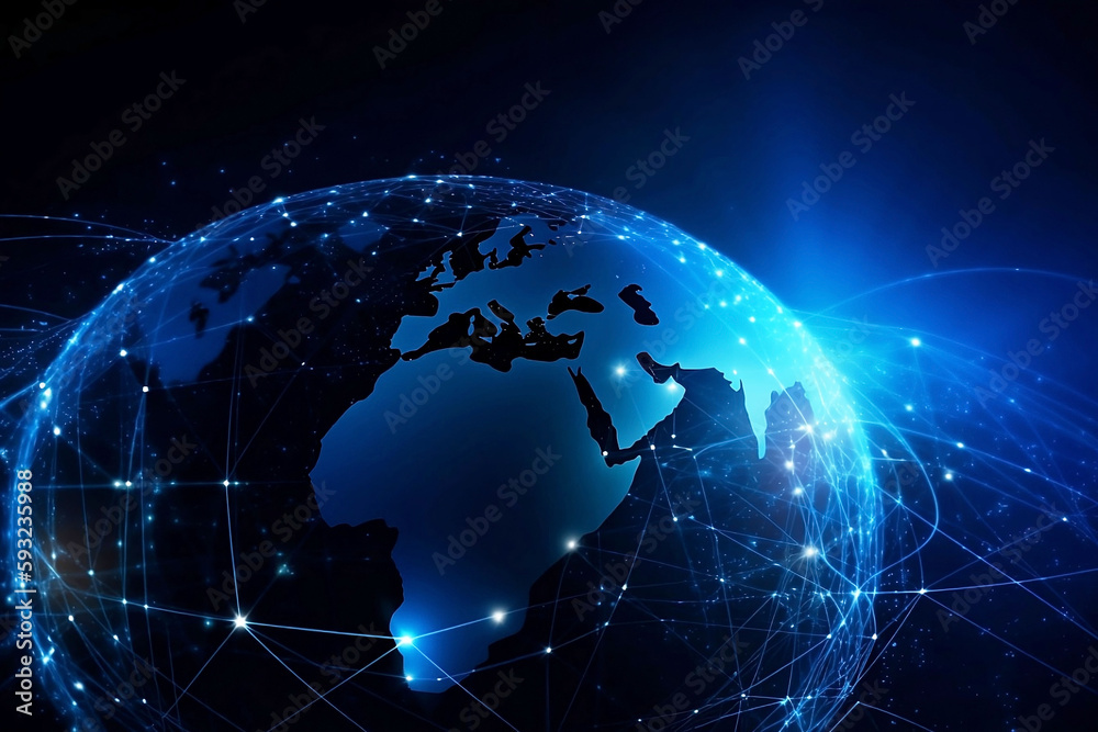 Fototapeta premium Blue Earth Map Glow Light Background Illustration