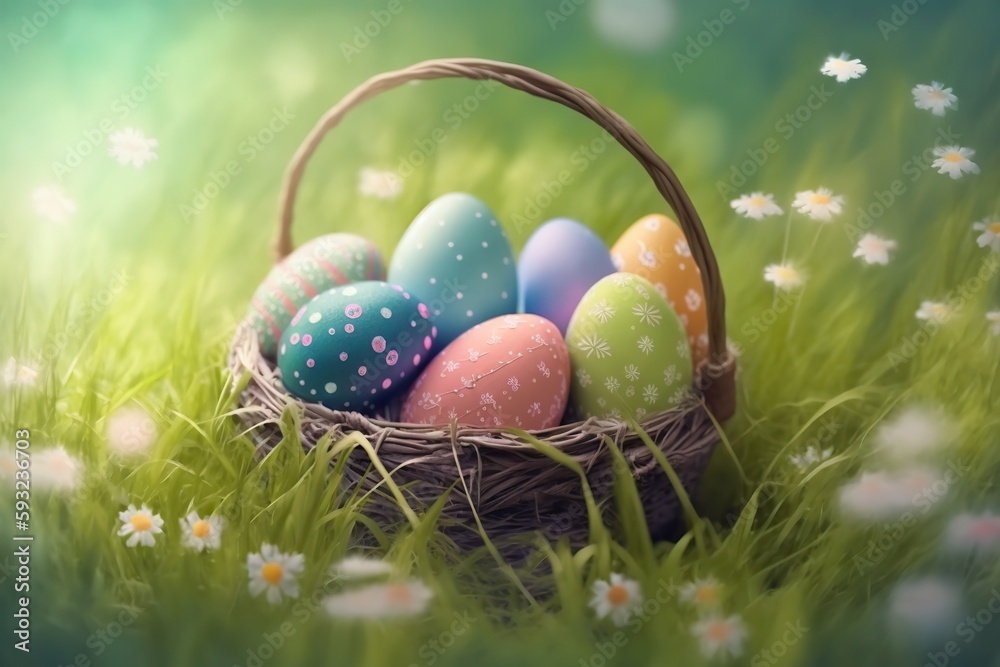 Generative AI illustration of colorful easter eggs on grass background, very beautiful Generative AI illustration of colorful easter eggs on grass background, very beautiful