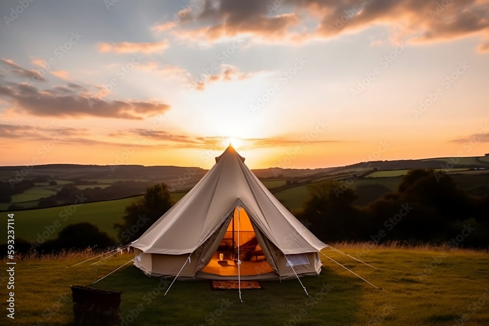 Luxury Glamping Tent at Sunset