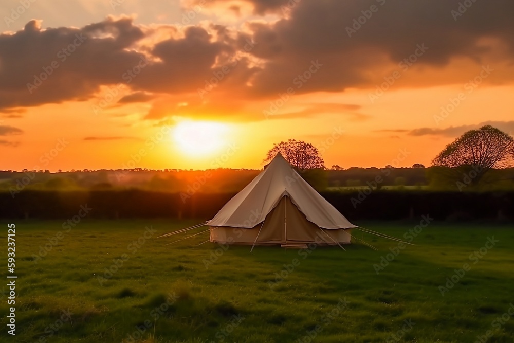 Luxury Glamping Tent at Sunset