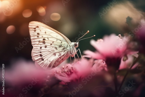 Beautiful butterfly on a flower. Spring background. Generative AI.