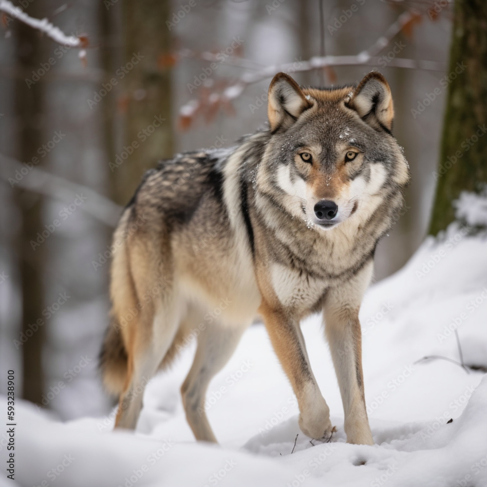 Fototapeta premium Grey Wolf In Snowy Forest