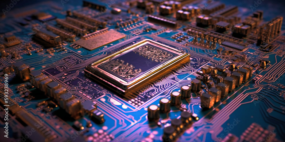 Obraz premium circuit board with blue background,