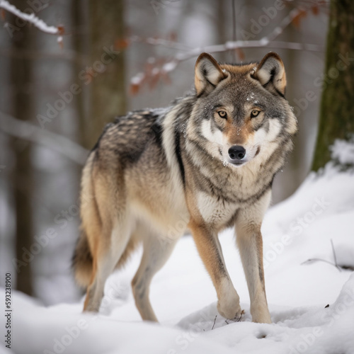 Grey Wolf In Snowy Forest © Hex