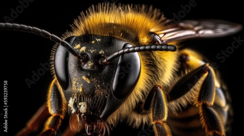 Close-up of a Bee Covered in Pollen Macro Shot, Generative AI