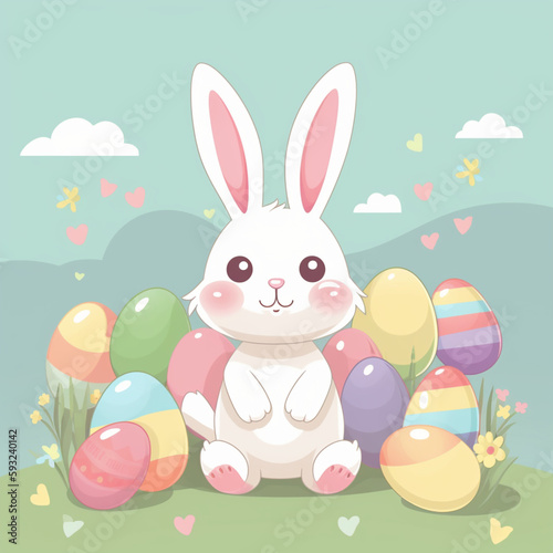 Easter Bunny With Eggs Cartoon