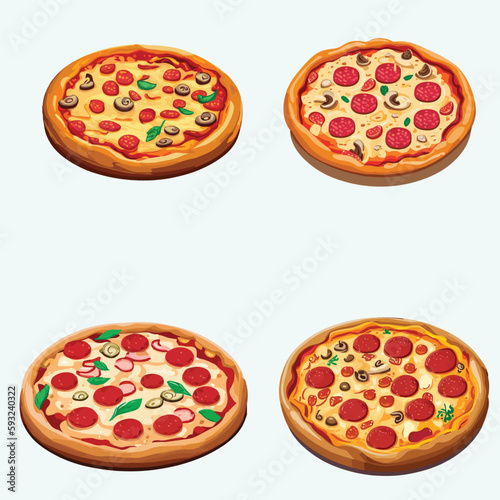 beautiful tasty pizza vector illustration set. cartoon style fast food. set of pizza