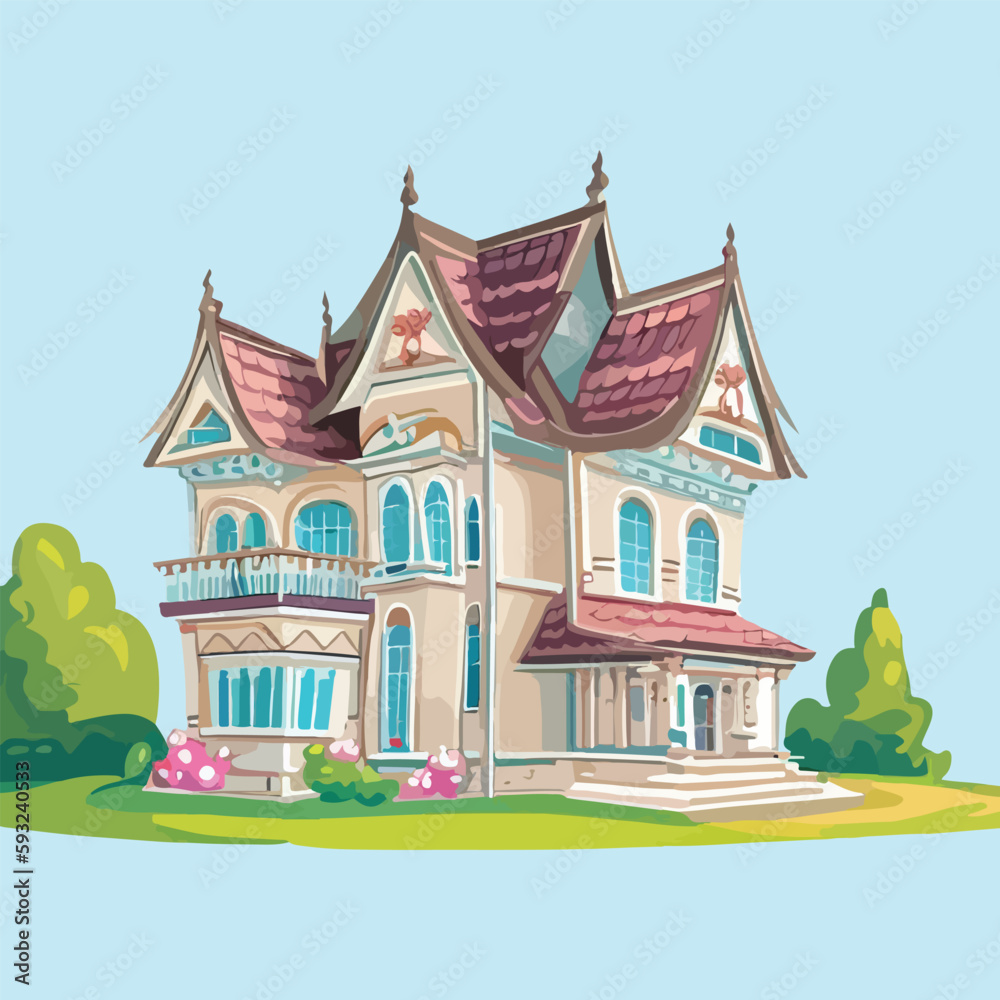a big house front view vector illustration, the castle