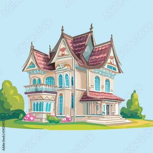 a big house front view vector illustration, the castle © Md Hafijul
