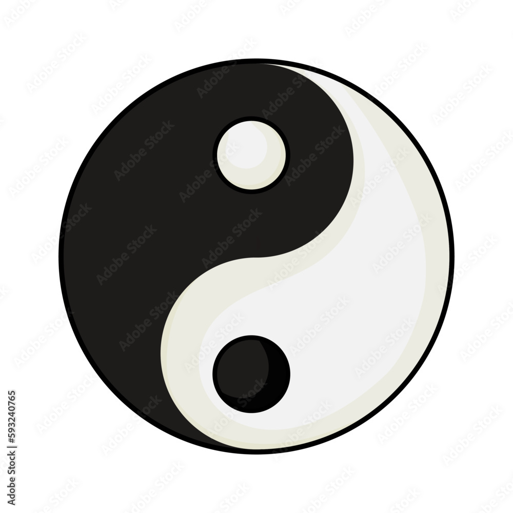 Yin and Yang with The Shadow circle japan Taoism symbol, energy sign in cartoon style isolated on white background. Yin and Yang with The Shadow circle japan Taoism symbol, energy sign in cartoon style isolated on white background.