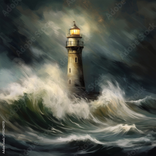 Painting of A Lighthouse In Stormy weather