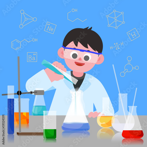 Vector student doing chemical experiment
