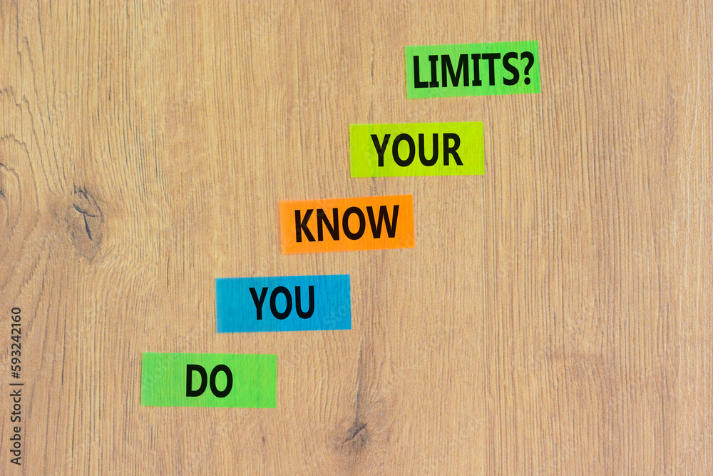 Do you know your limits symbol. Concept words Do you know your limits on colored paper. Beautiful wooden table wooden background. Business do you know your limits concept. Copy space. Do you know your limits symbol. Concept words Do you know your limits on colored paper. Beautiful wooden table wooden background. Business do you know your limits concept. Copy space.