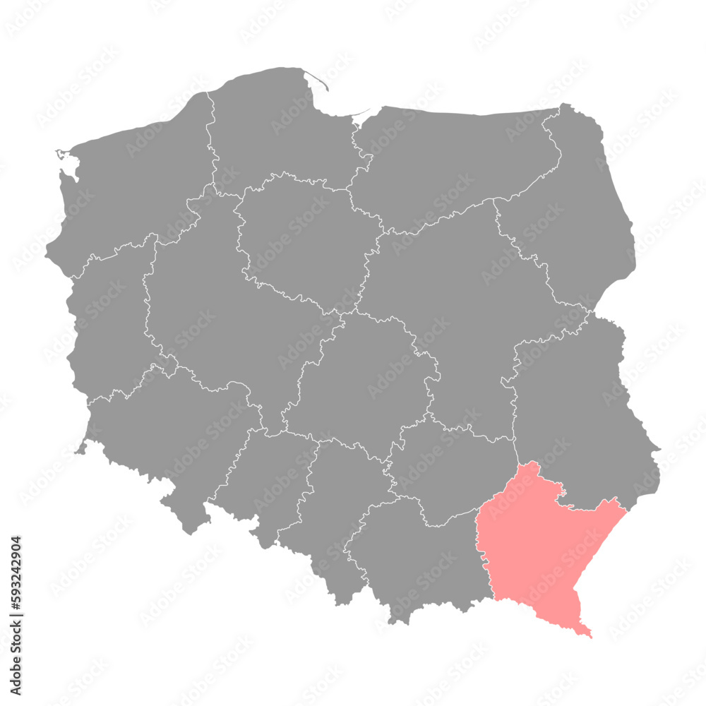Subcarpathian Voivodeship map, province of Poland. Vector illustration.