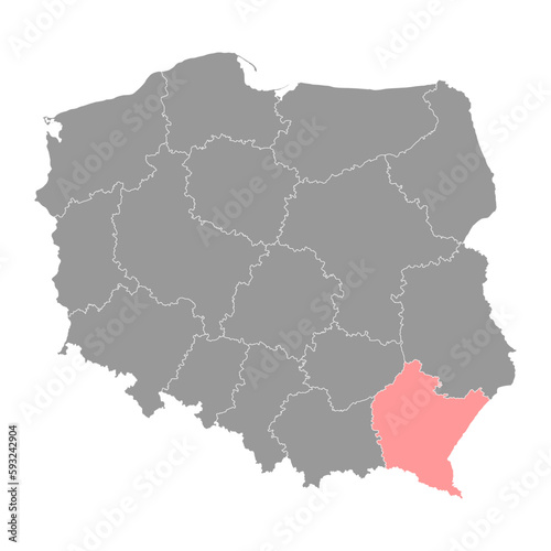Subcarpathian Voivodeship map, province of Poland. Vector illustration.