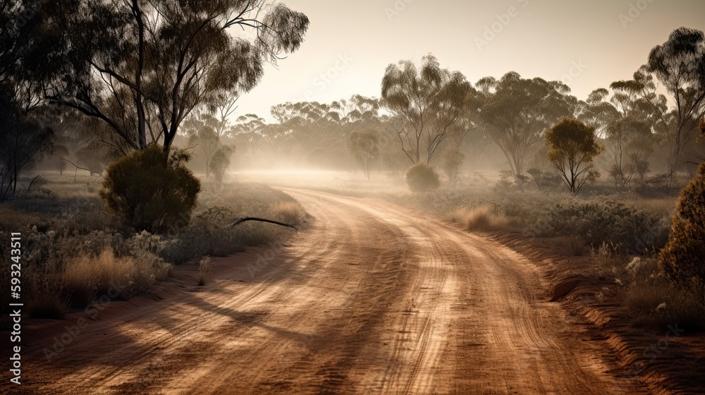 Fototapeta premium Dry and Dusty Australian Road under the Sun, Generative AI