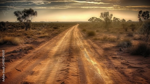 Dry and Dusty Australian Road under the Sun  Generative AI