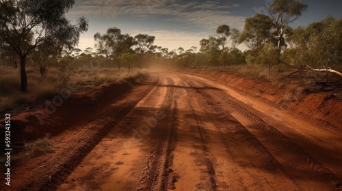Dry and Dusty Australian Road under the Sun, Generative AI