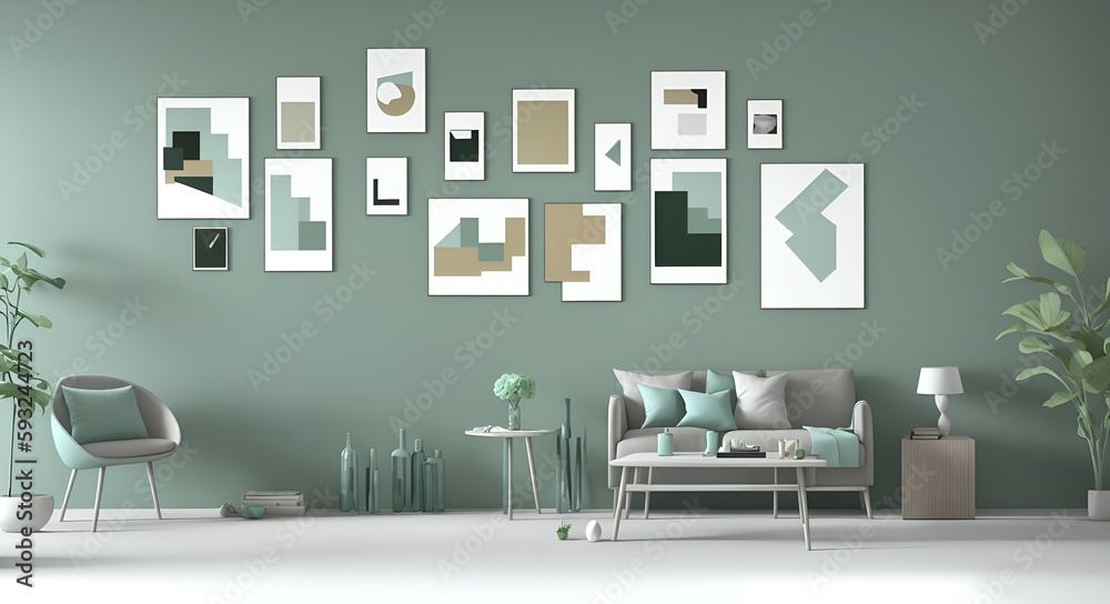 Photo of a cozy living room with a gallery wall of various art pieces Photo of a cozy living room with a gallery wall of various art pieces