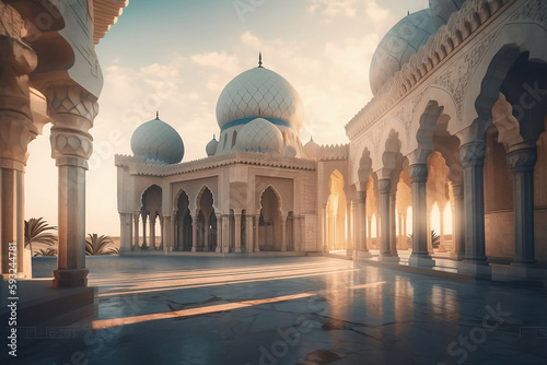 beautiful mosque building in soft sunlight