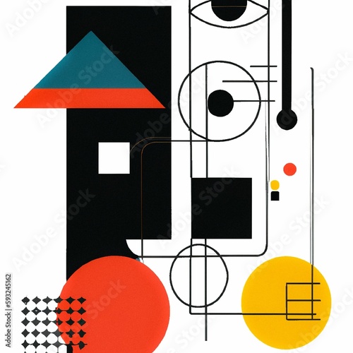Abstract digital illustration of a colorful triangle and other figures on a white background