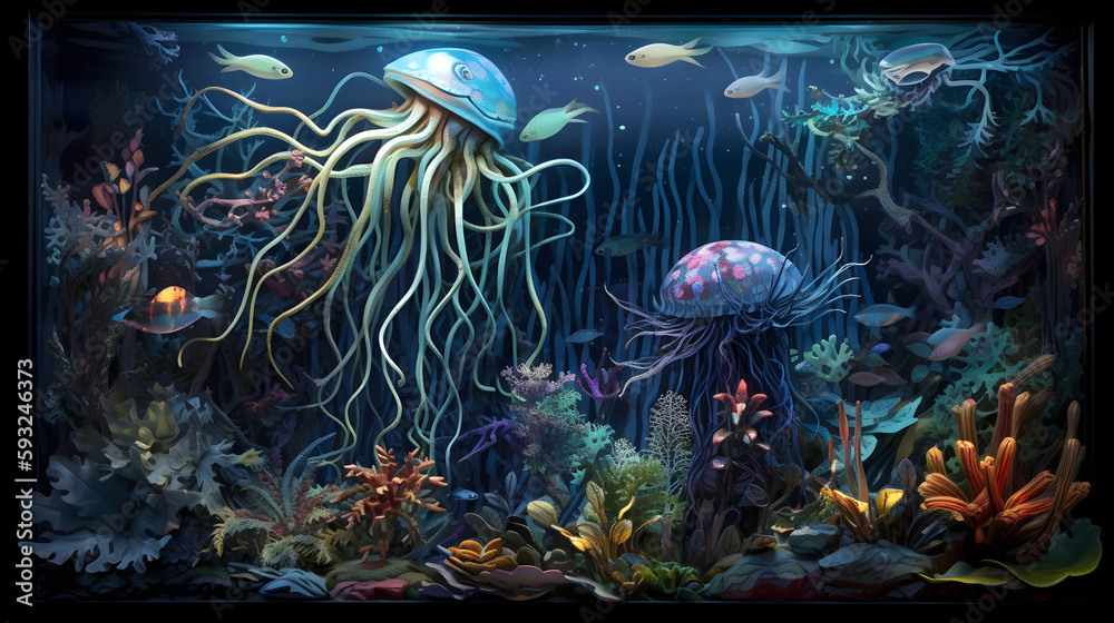 Naklejka premium 深海の幻想的な生態系 No.003 | Surreal Deep Sea Ecosystem Generative AI