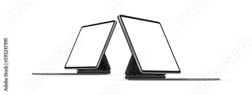 Tablet Computer With Keyboard Stand, Side Perspective View, Isolated on White Background. Vector Illustration