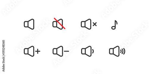 Speaker volume outlined icon set. editable line.