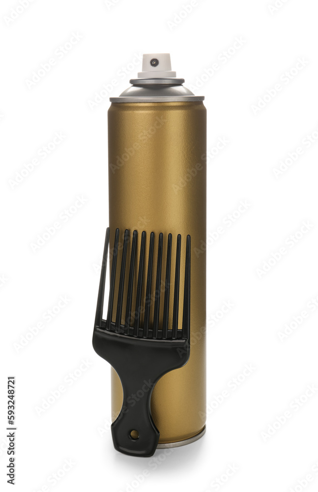 Bottle of hair spray and comb on white background Bottle of hair spray and comb on white background