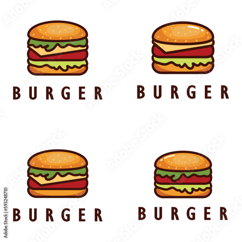 Burger logo illustration, restaurant emblem, cafe, burger and factory label, fast food, vector