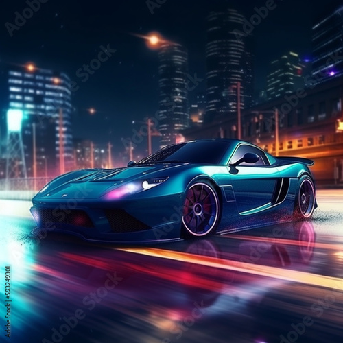 Luxury Sports Car Driving At Night With Speed Blur