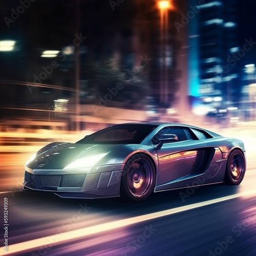 Luxury Sports Car Driving At Night With Speed Blur © Hex