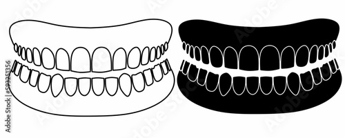 outline silhouette denture icon set isolated on white background