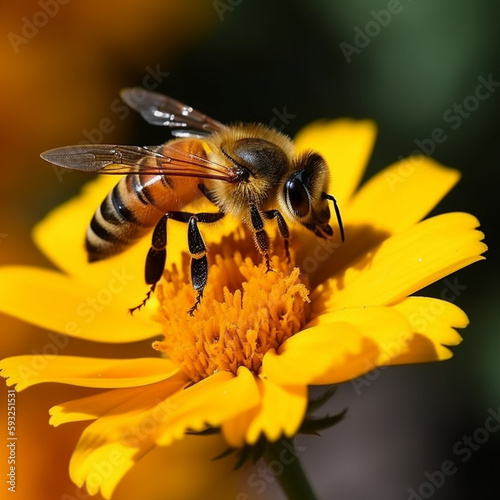 Close Up Image Of a Honey Bee Collecting Pollen