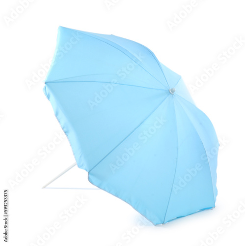 Blue beach umbrella isolated on white background