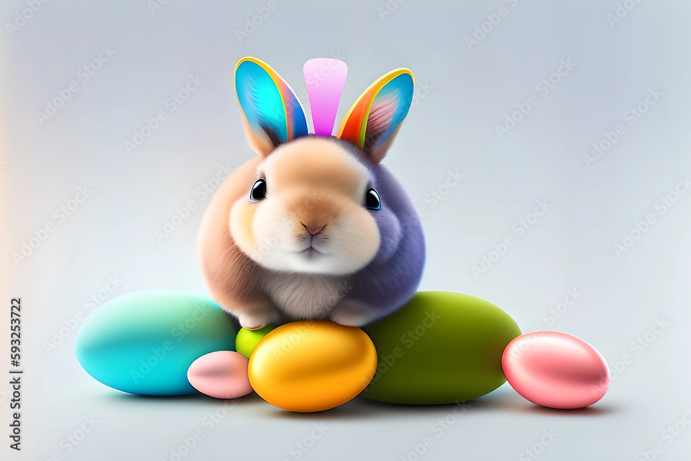 Obraz premium Cute Easter bunny with a colorful Easter egg