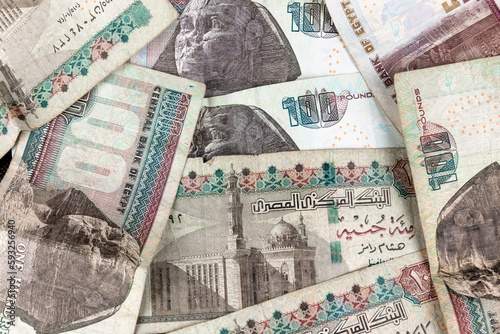 Egyptian Pound, Egypt currency top view. Economy, inflation, and currency exchange concept