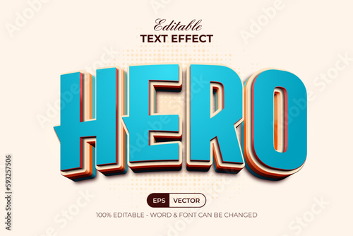 Hero text effect 3d curved style. Editable text effect.