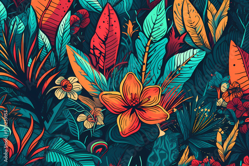 patrón de flores y plantas tropicales photo