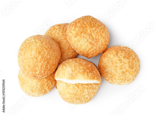 Delicious choux pastry on white background
