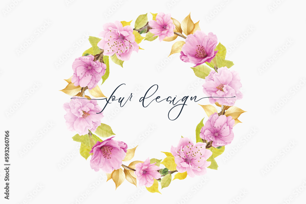 cherry blossom floral wreath illustration 